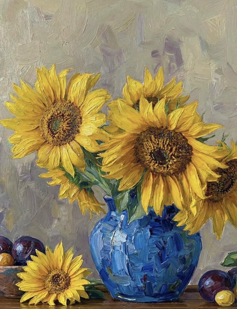 Hình vẽ bình hoa hướng dương với bố cục rộng