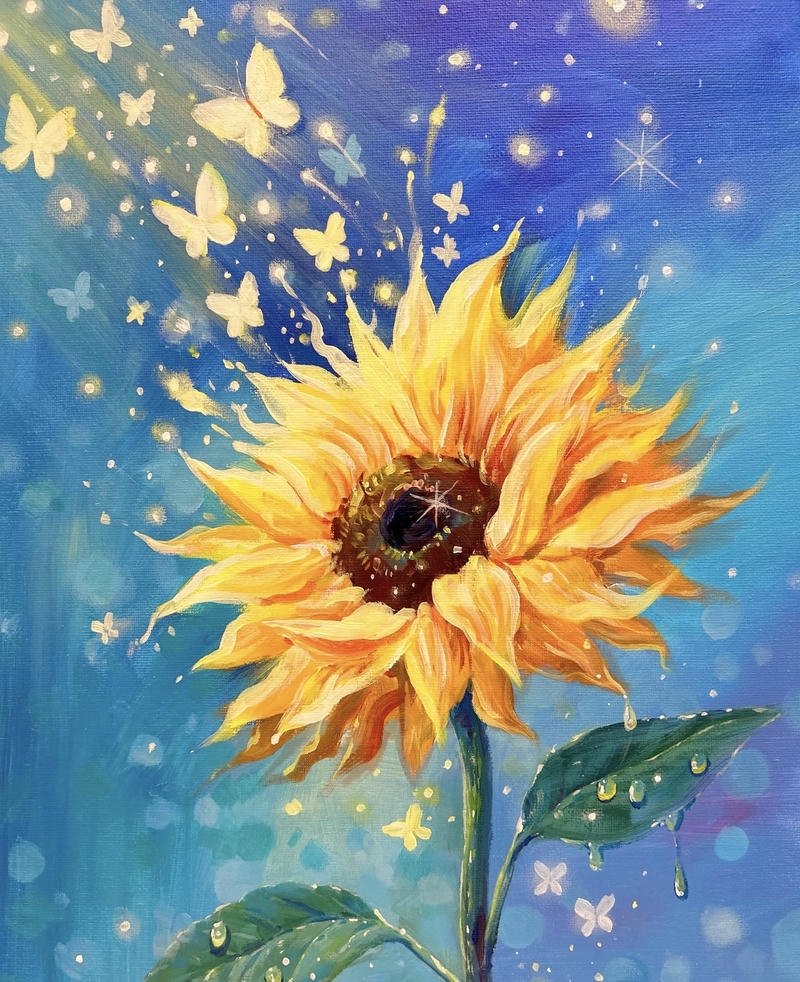 Hình vẽ phong cảnh hoa hướng dương mang cảm giác thư giãn