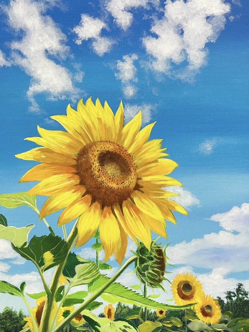 Hình vẽ tranh tĩnh vật hoa hướng dương với bình hoa