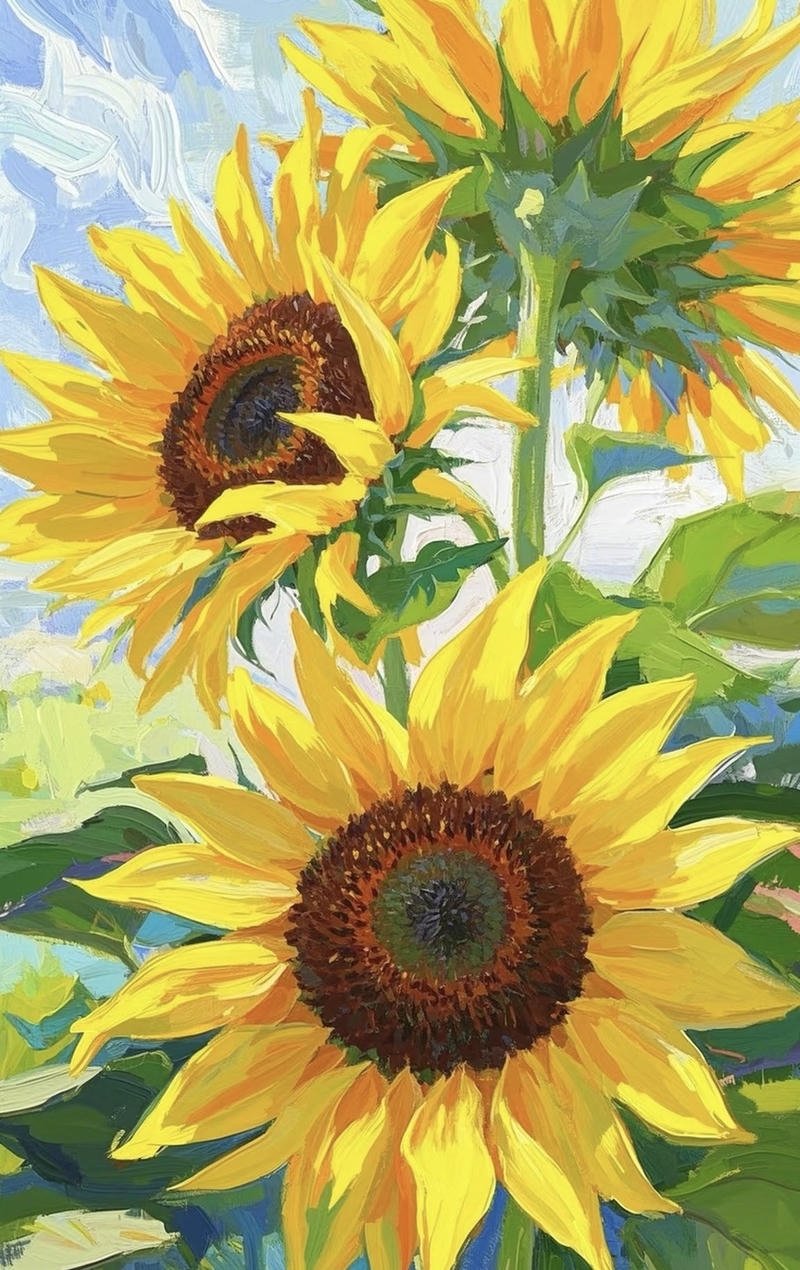 Hình vẽ vườn hoa hướng dương đơn giản hài hòa