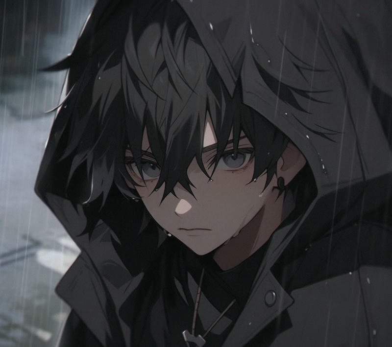 Nhân vật anime nam buồn trong không gian vắng