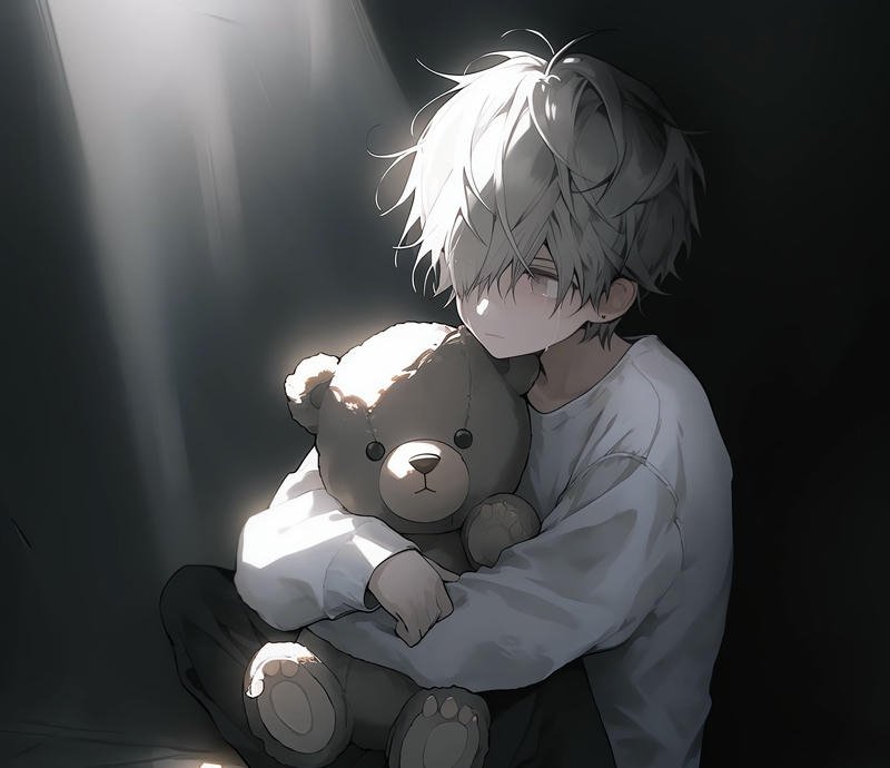 Nhân vật cô đơn với biểu cảm trầm lặng anime nam