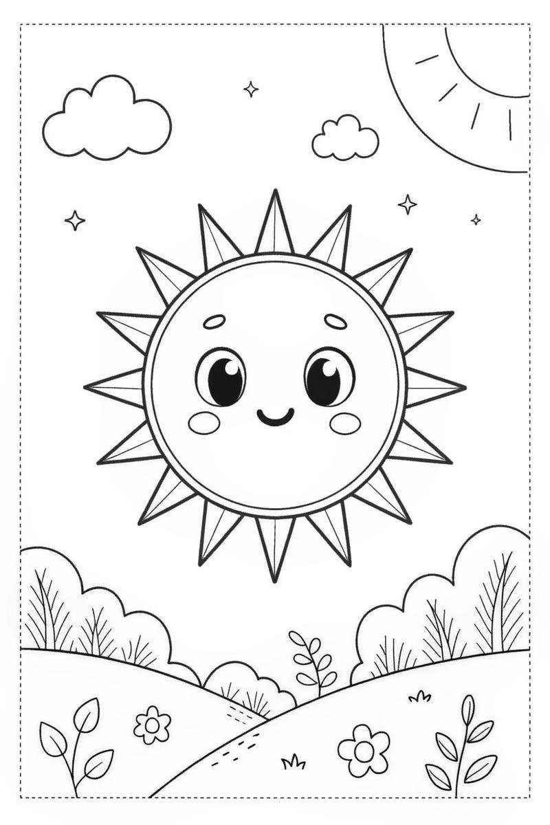 Ông mặt trời tô màu mang gương mặt vui tươi