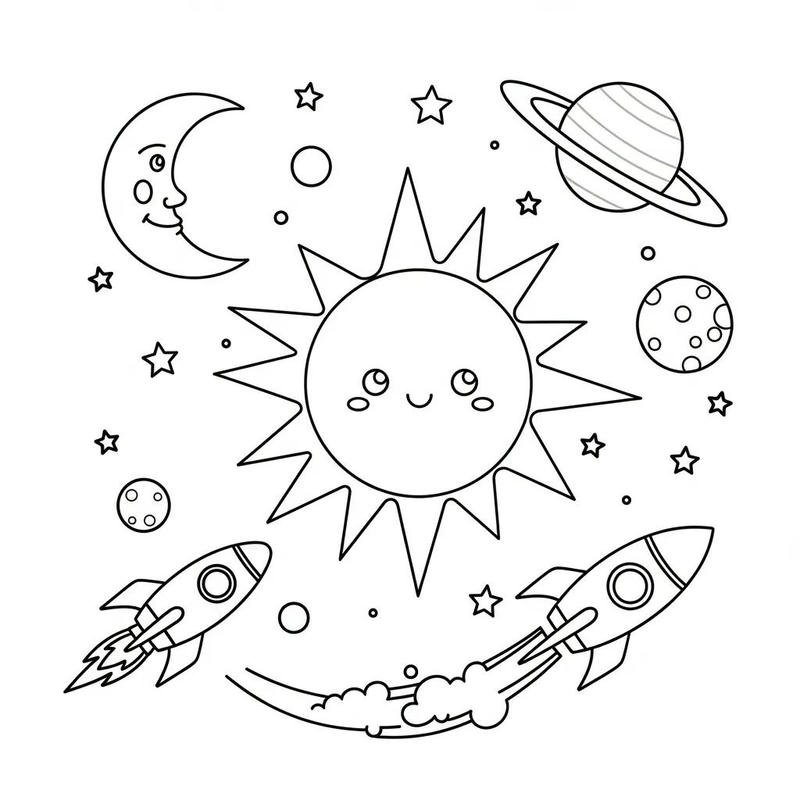 Ông mặt trời tô màu với nét vẽ đơn giản