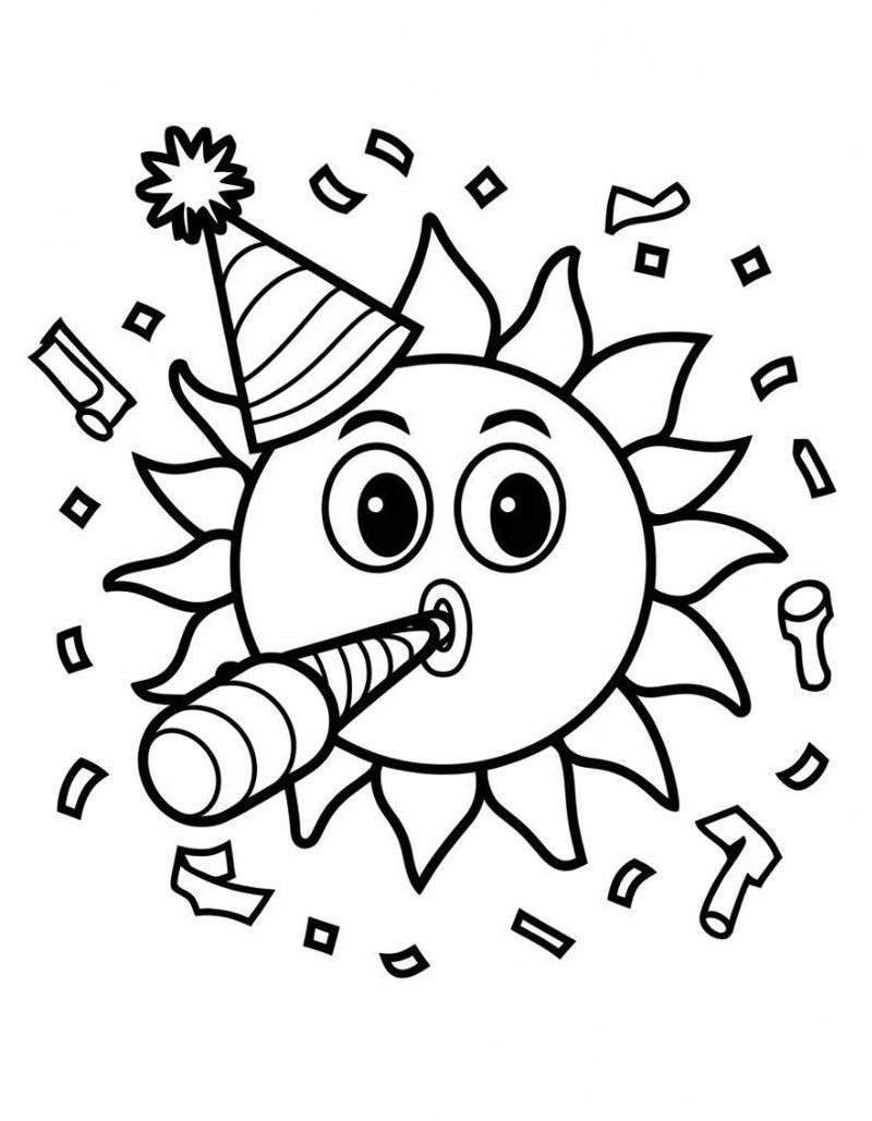 Ông mặt trời tô màu với tia sáng lan tỏa