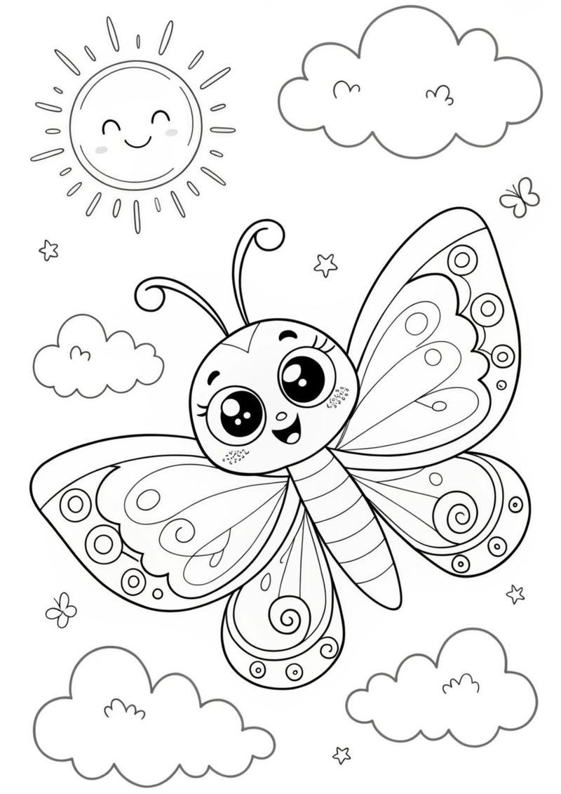 Tô màu con bướm với nét vẽ nhẹ nhàng