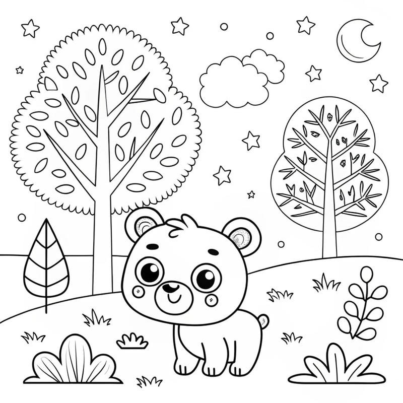 Tô màu con gấu dễ thương với nét vẽ nhẹ