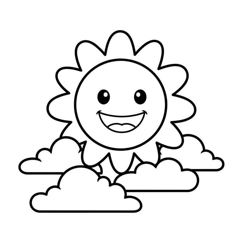 Tô màu đám mây và ông mặt trời phong cách cute