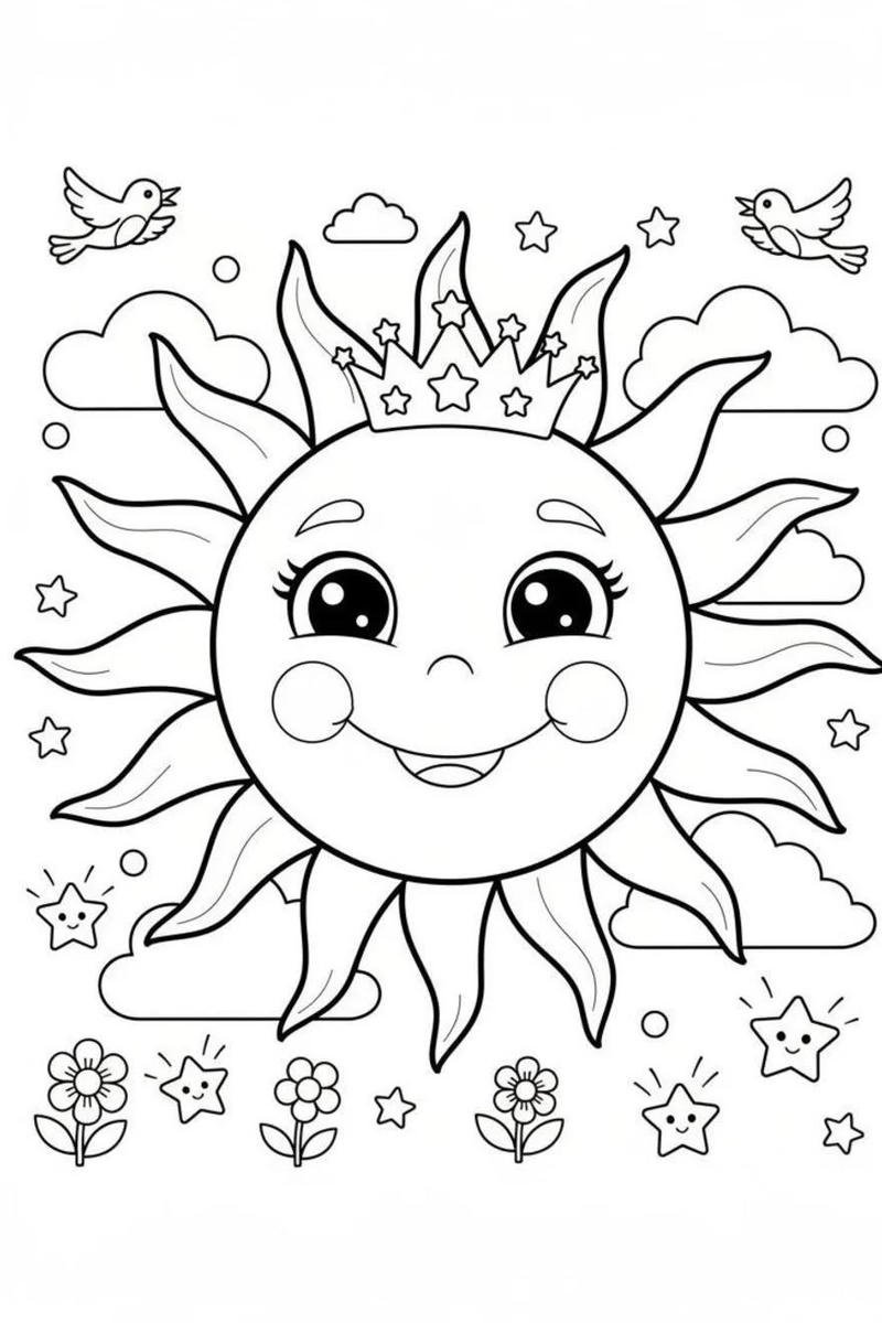 Tô màu mặt trời với biểu cảm vui vẻ đáng yêu