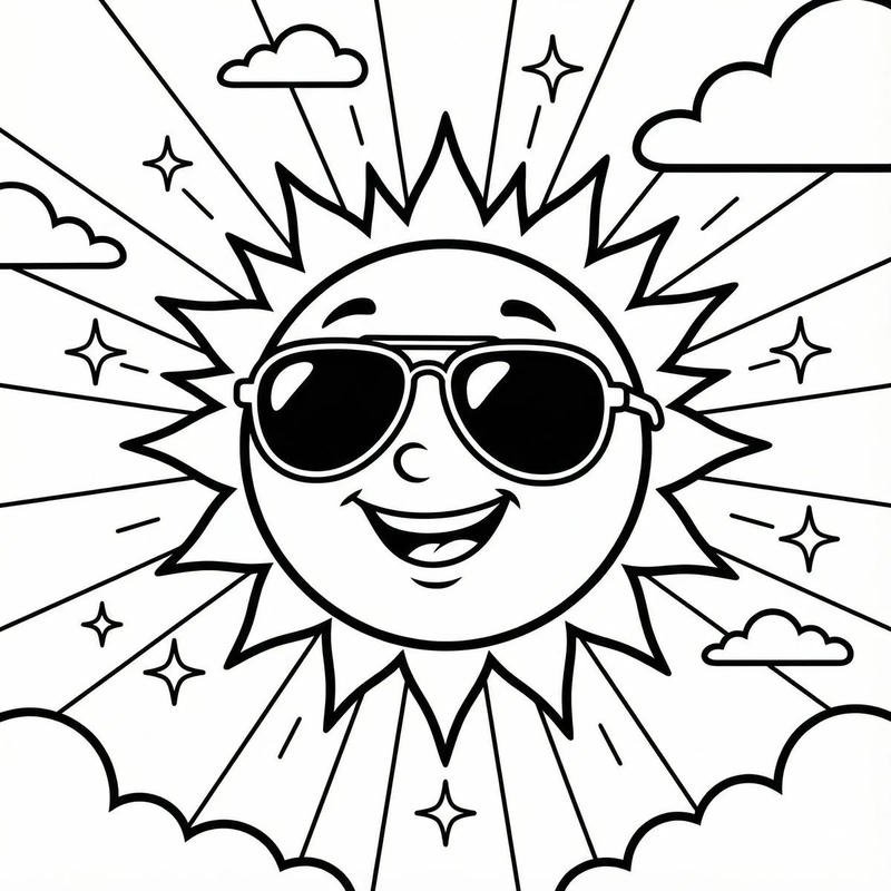 Tô màu ông mặt trời với nụ cười hiền hòa
