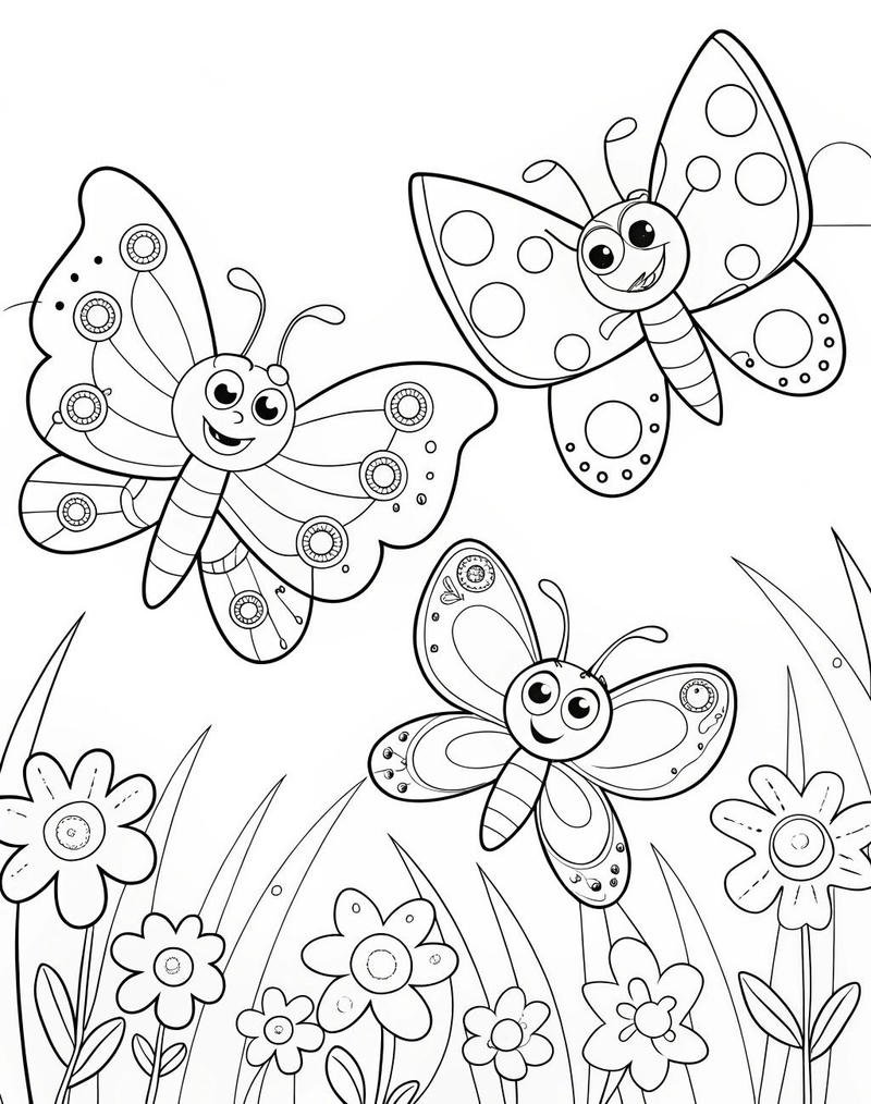 Tranh con bướm cho trẻ tô màu kiểu đáng yêu