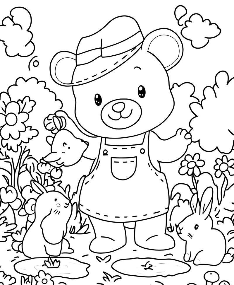 Tranh con gấu cho trẻ tô màu kiểu dễ thương