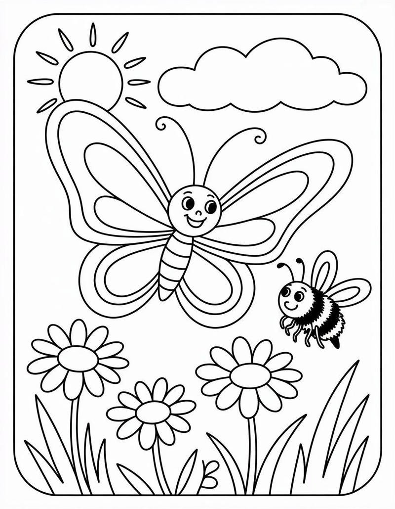 Tranh tô màu con bướm cute với cánh cân đối