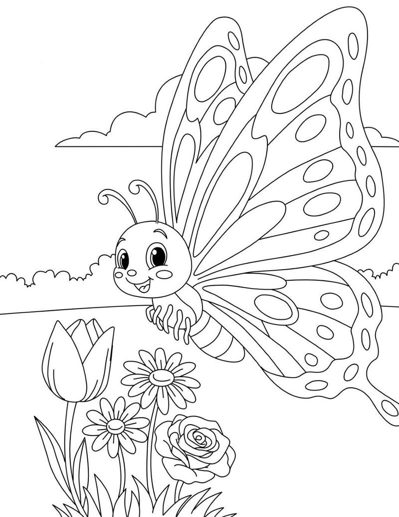 Tranh tô màu con bướm phong cách vui nhộn