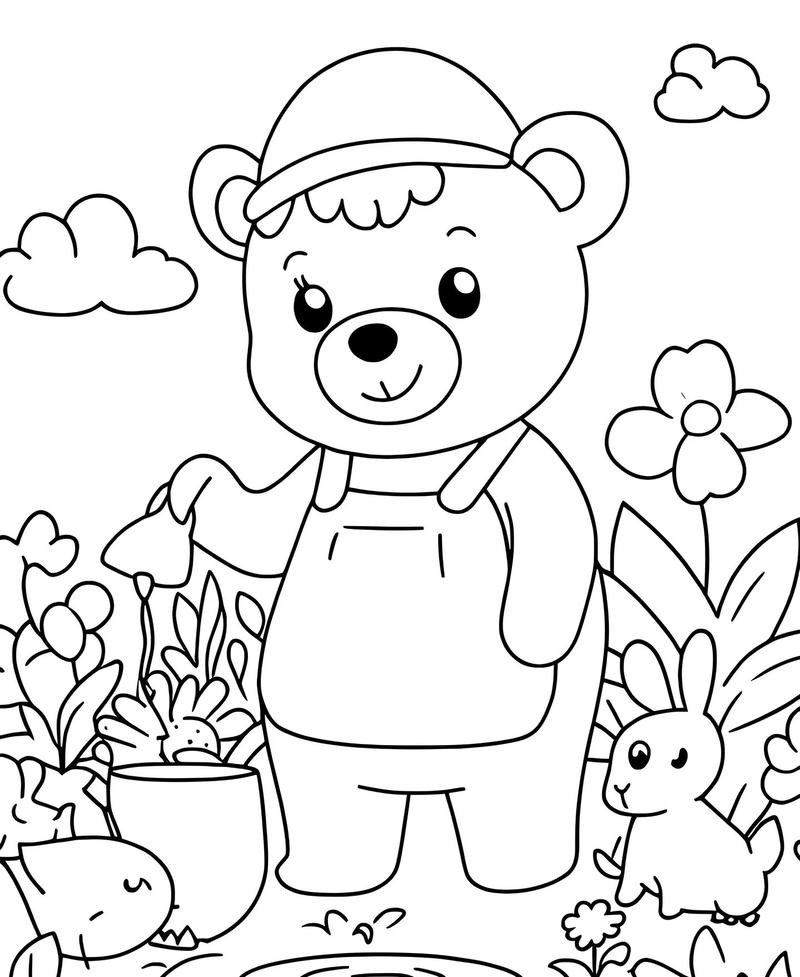 Tranh tô màu con gấu cute với biểu cảm sinh động