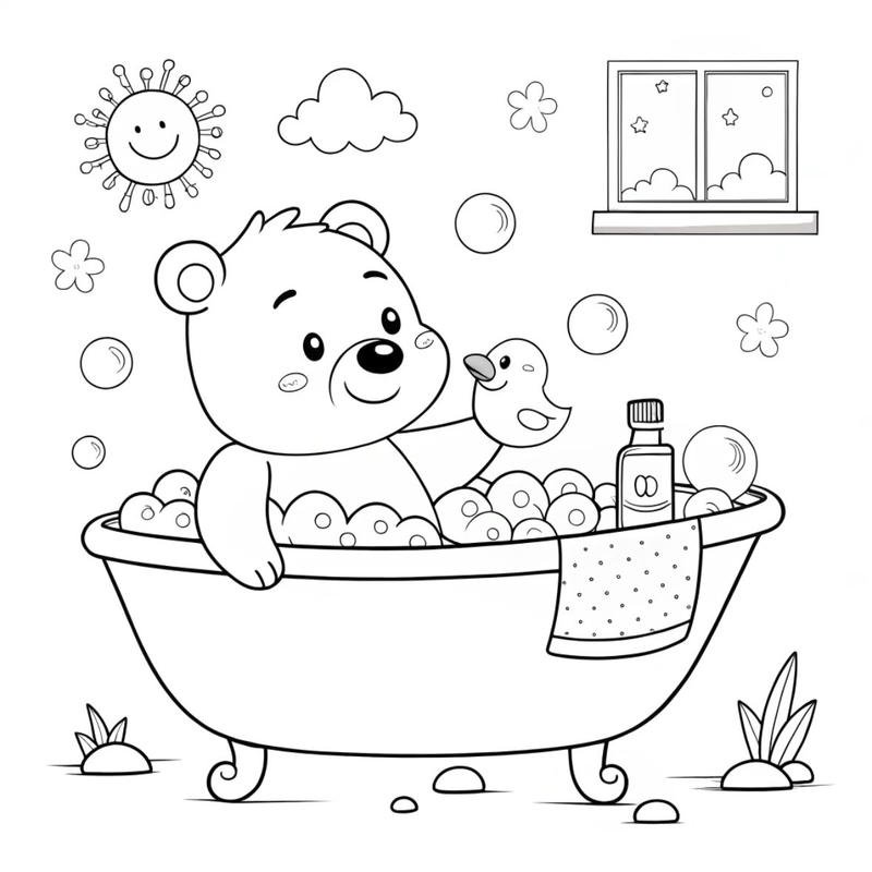 Tranh tô màu con gấu dễ thương giúp bé thư giãn