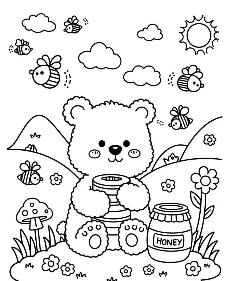 Tranh tô màu con gấu đẹp với hình dáng xinh xắn