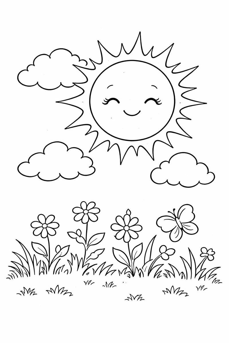 Tranh tô màu mặt trời đơn giản phù hợp trẻ nhỏ