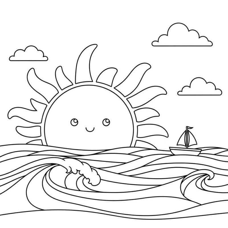 Tranh tô màu mặt trời phong cách đáng yêu