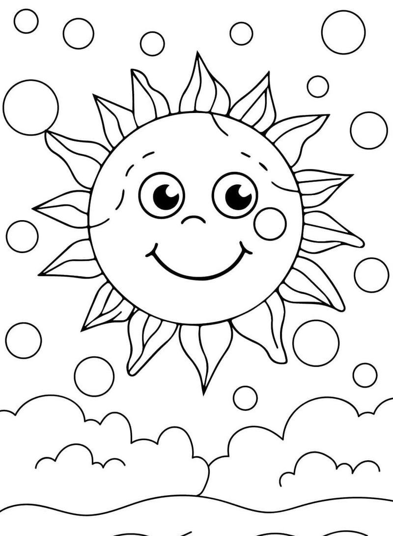 Tranh tô màu ông mặt trời với hình dáng xinh