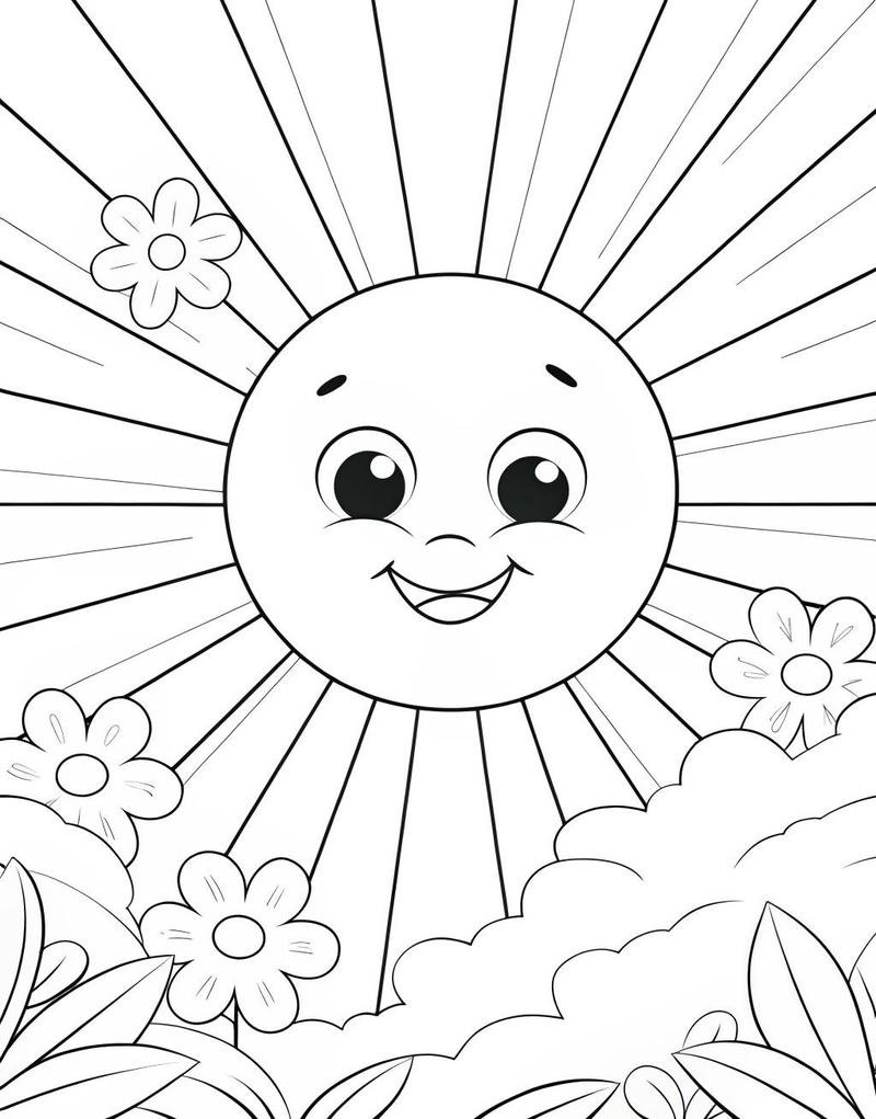 Tranh tô màu ông mặt trời với nụ cười rạng rỡ