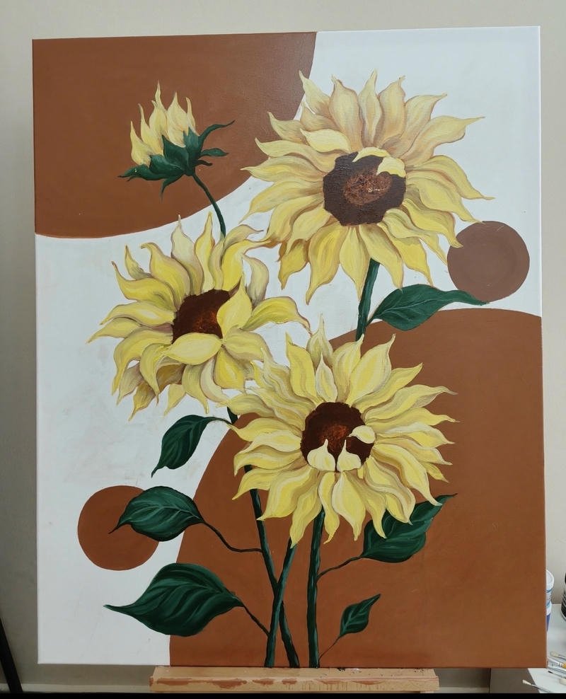 Tranh vẽ cành hoa hướng dương mang sắc vàng nổi bật