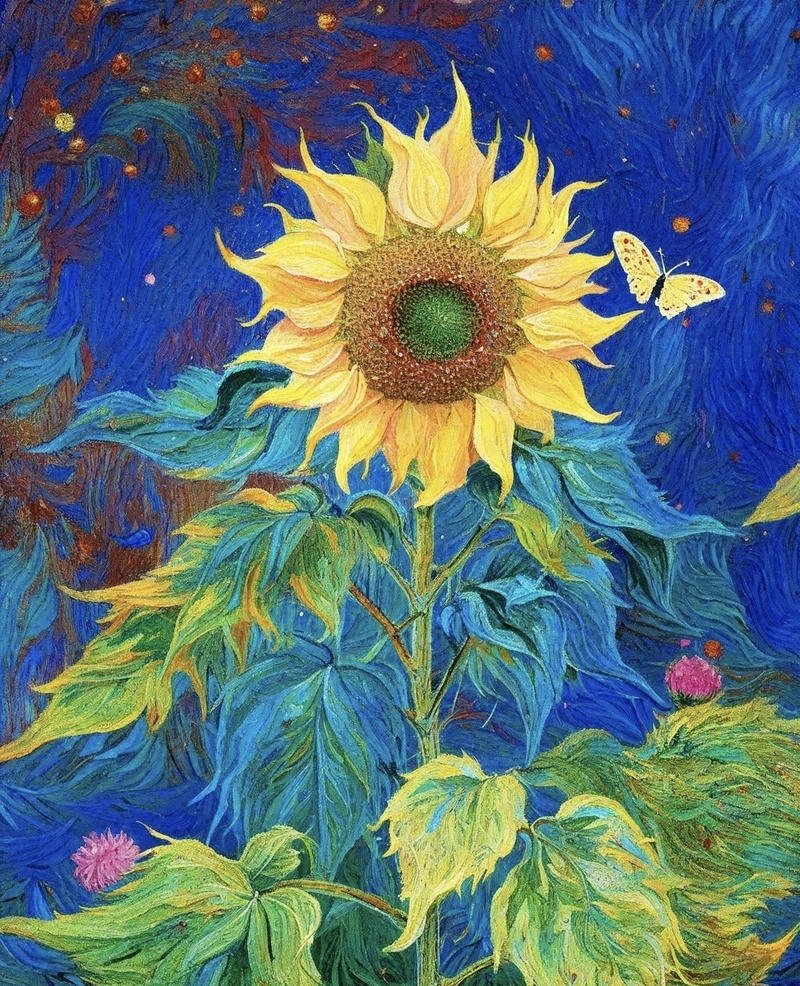 Tranh vẽ hoa hướng dương đơn giản với bố cục hài hòa