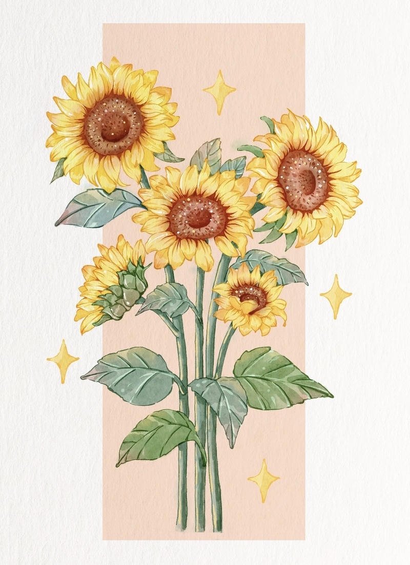 Tranh vẽ phong cảnh hoa hướng dương với nét sinh động