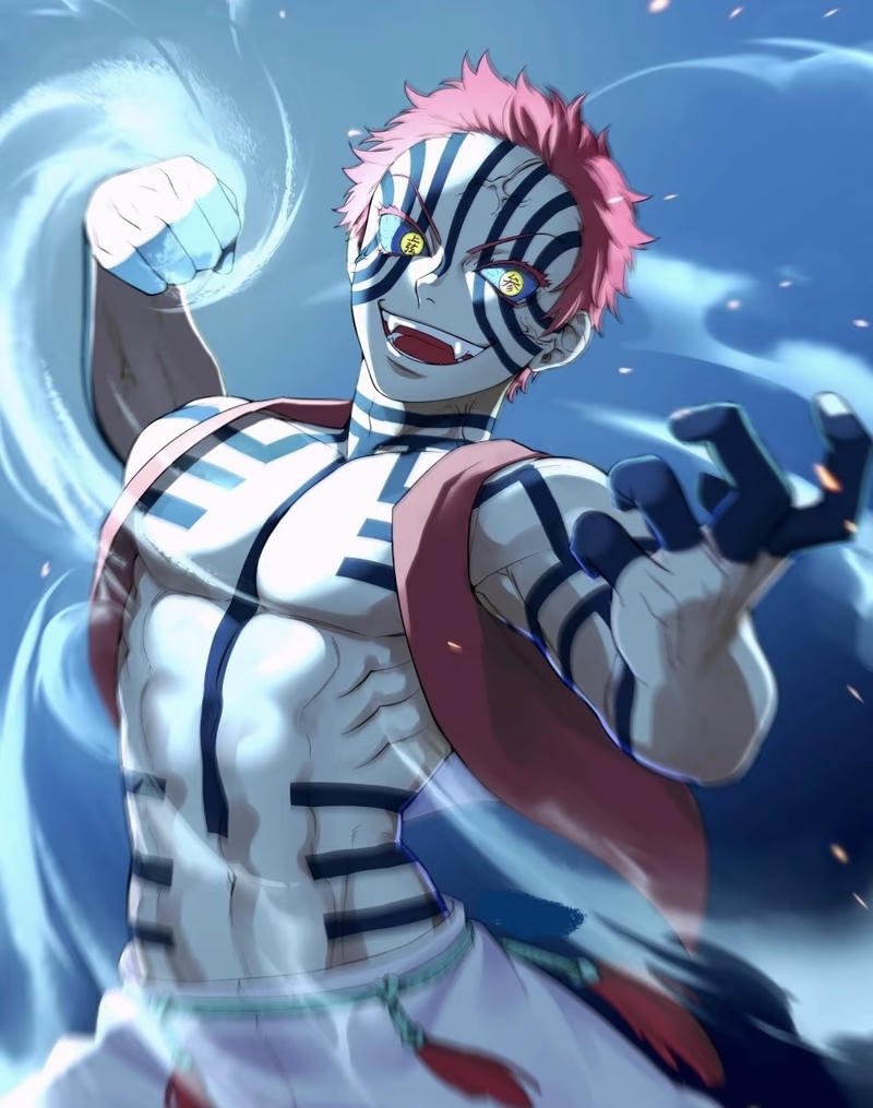 Tư thế tung đòn mạnh mẽ của nhân vật trong ảnh Akaza