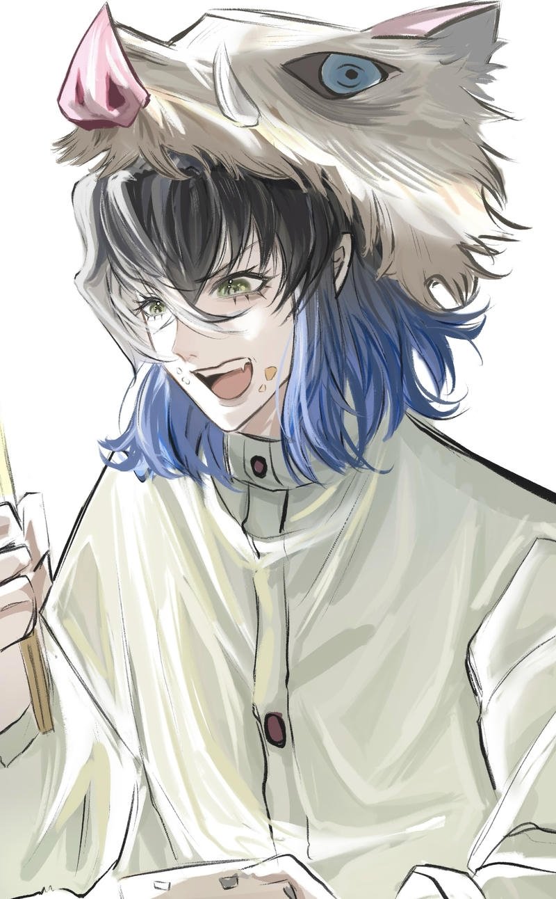 Ảnh Inosuke anime với ánh mắt quyết liệt