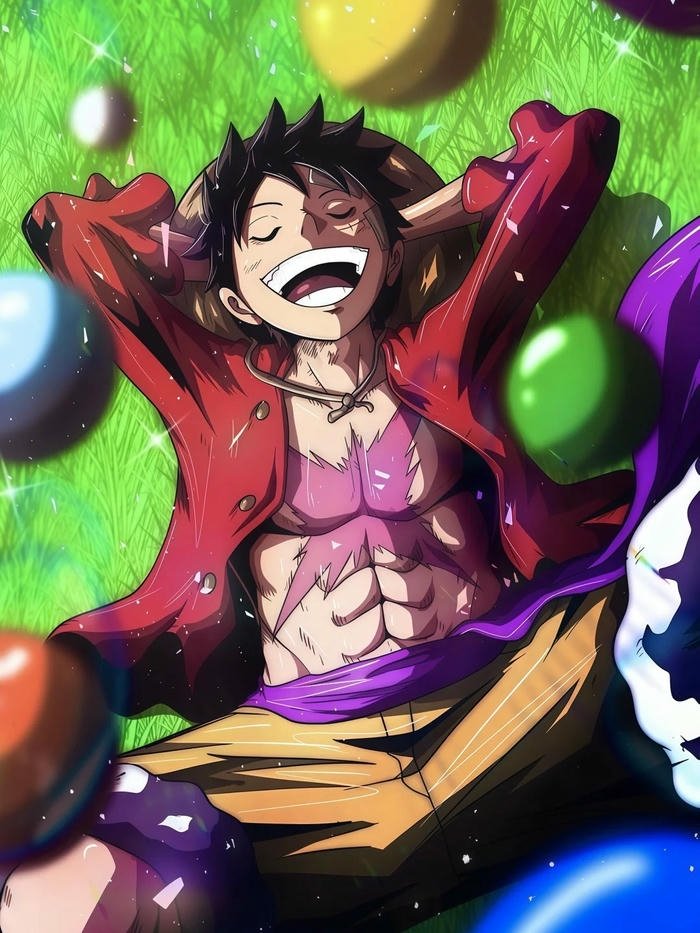 Ảnh Luffy ngồi ăn uống no say bụng phệ