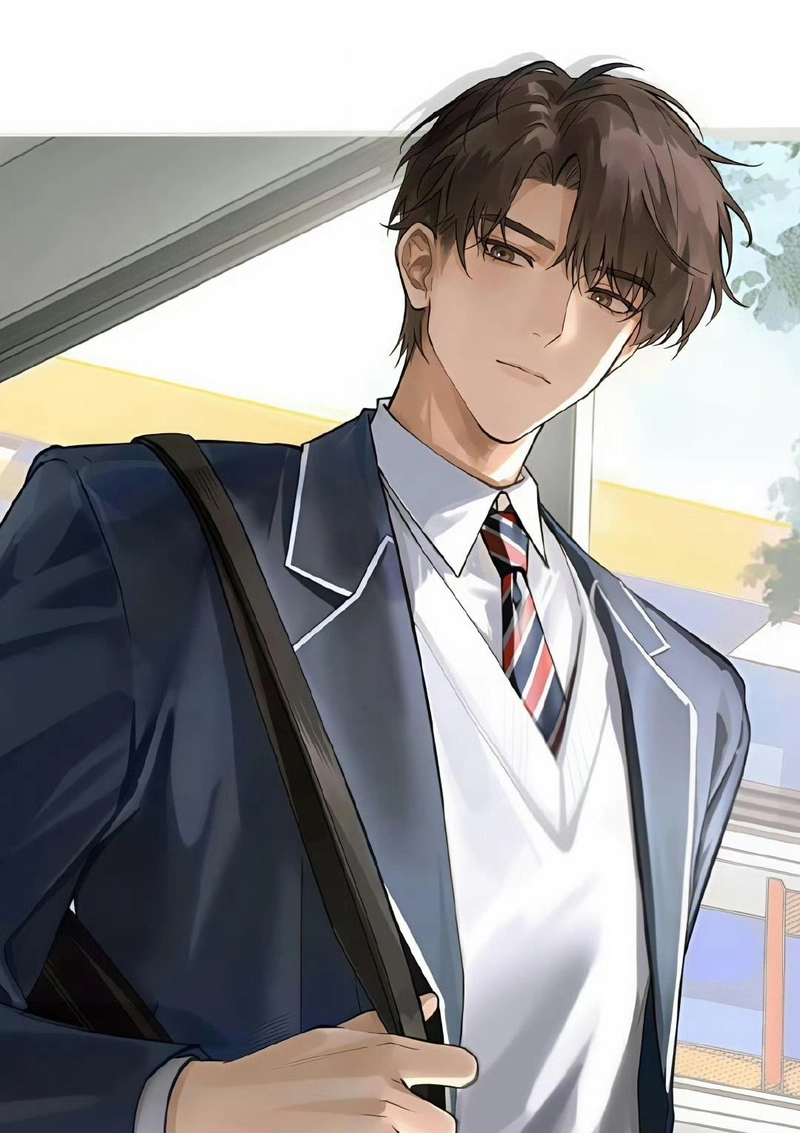 Ảnh anime nam học sinh đứng cạnh cửa lớp