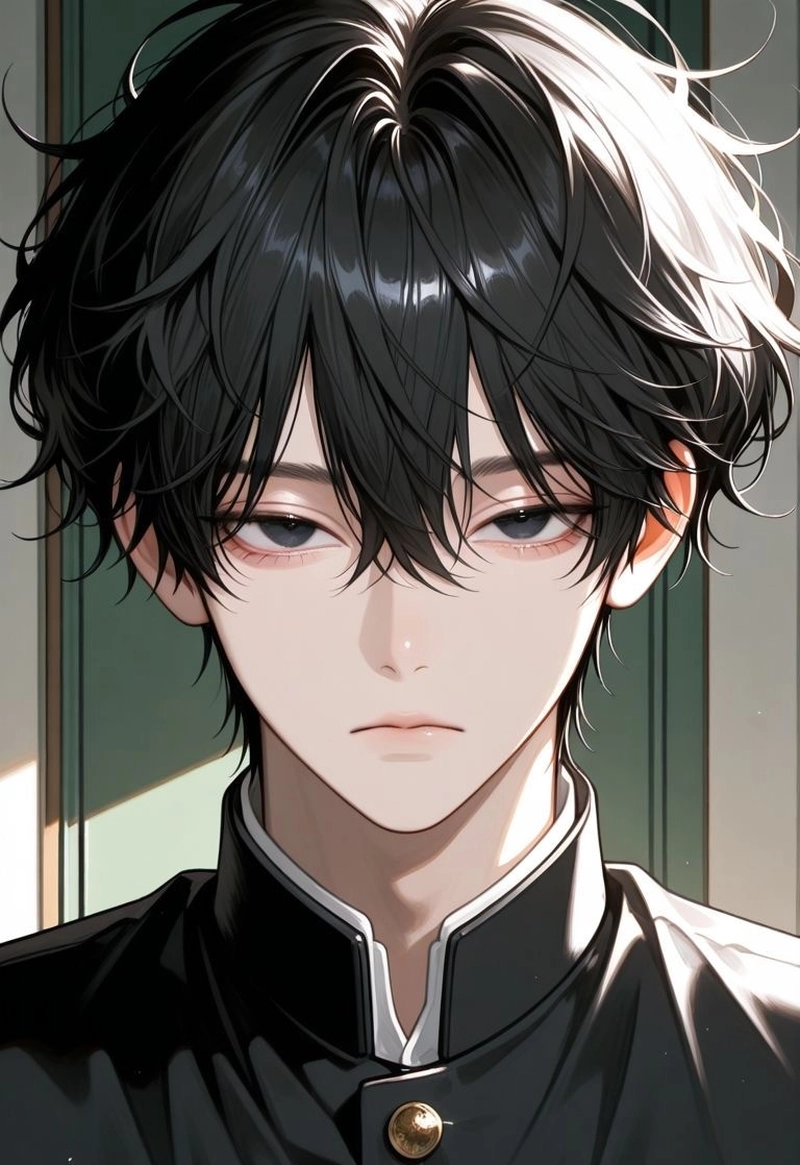 Ảnh anime nam học sinh với ánh mắt sâu