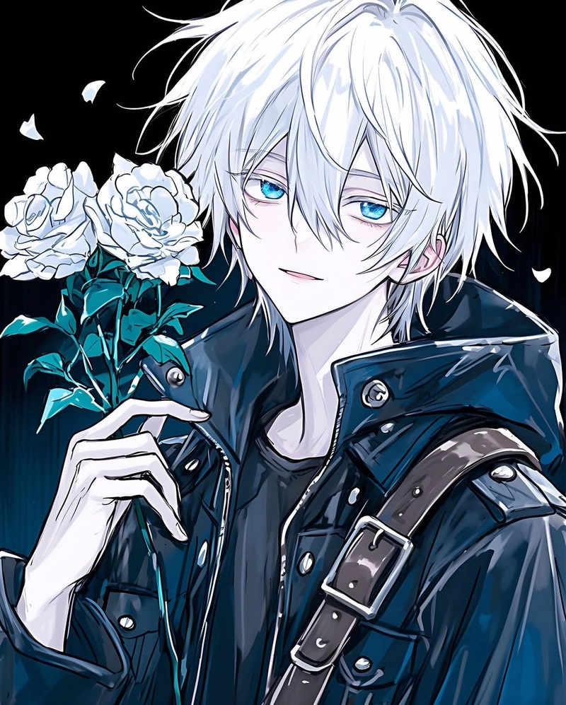Ảnh anime nam tóc trắng biểu cảm lạnh lùng đầy cuốn hút