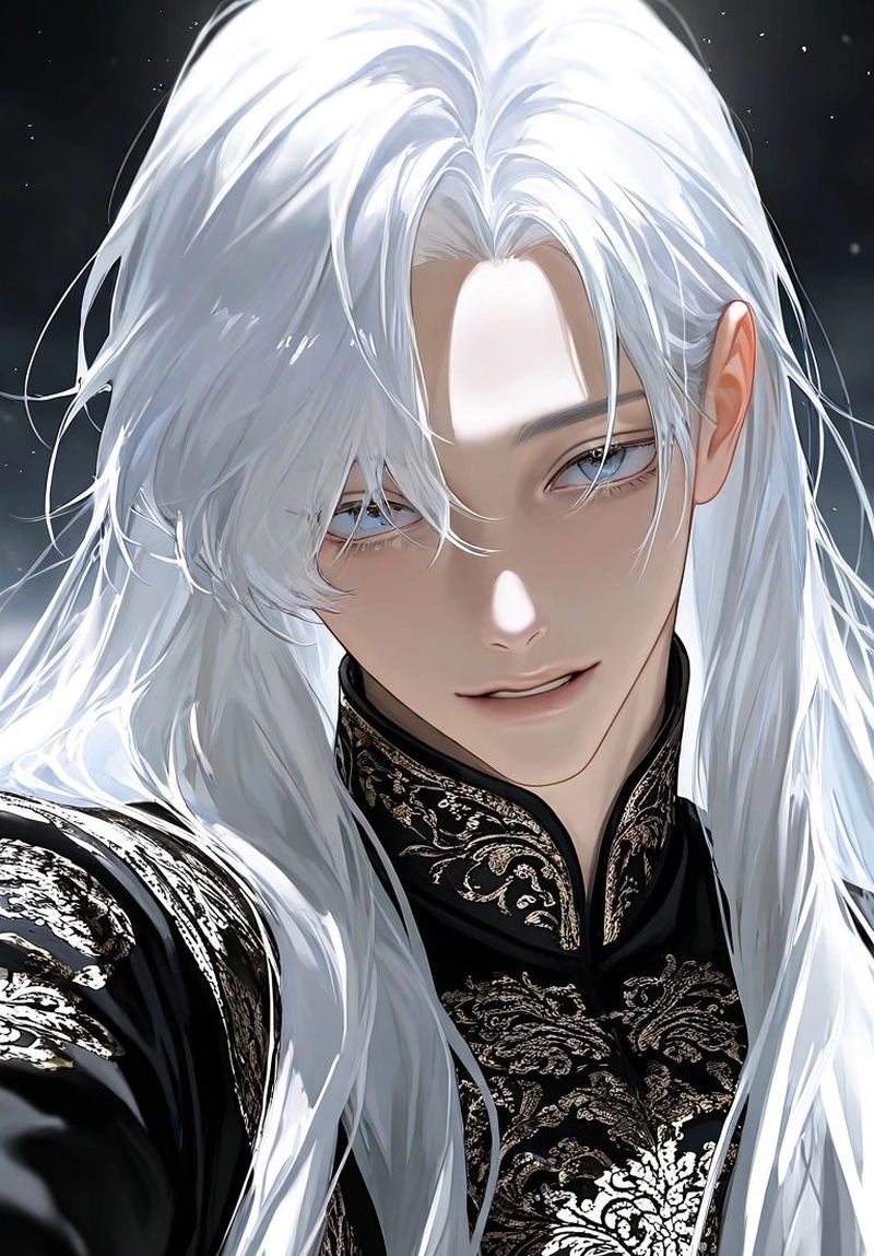 Ảnh anime nam tóc trắng trong khung cảnh huyền ảo đẹp