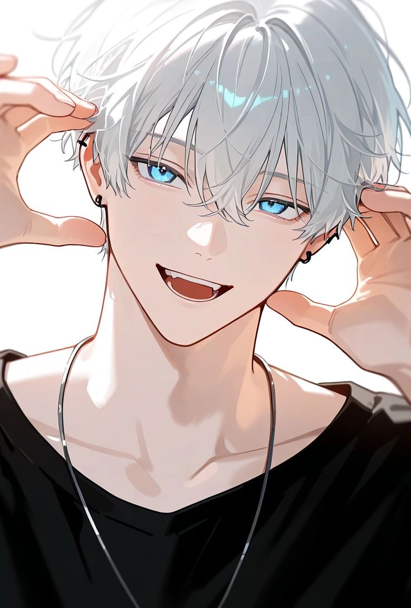 Ảnh anime nam tóc trắng trong tư thế hành động