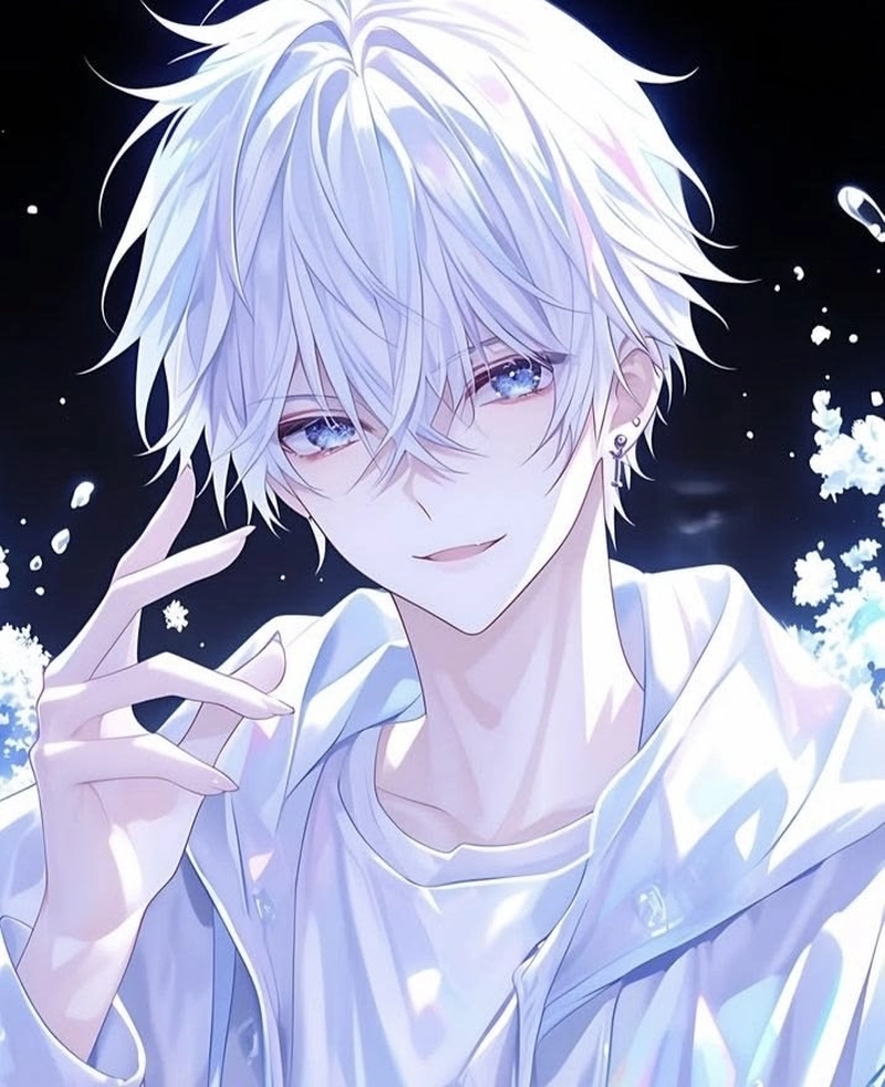Ảnh anime nam tóc trắng với ánh nhìn lạnh lùng cuốn hút