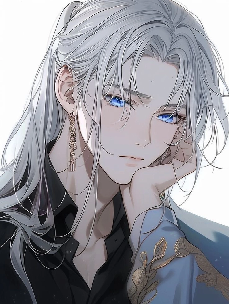 Ảnh anime nam tóc trắng với biểu cảm lạnh lùng
