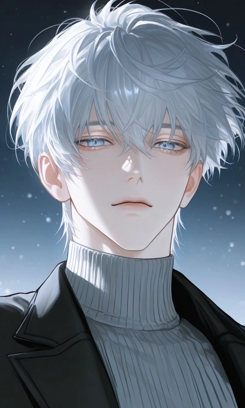 Ảnh anime nam tóc trắng với thần thái bí ẩn