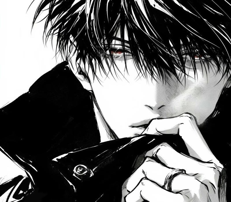 Ảnh anime nam trắng đen trong khung cảnh mưa