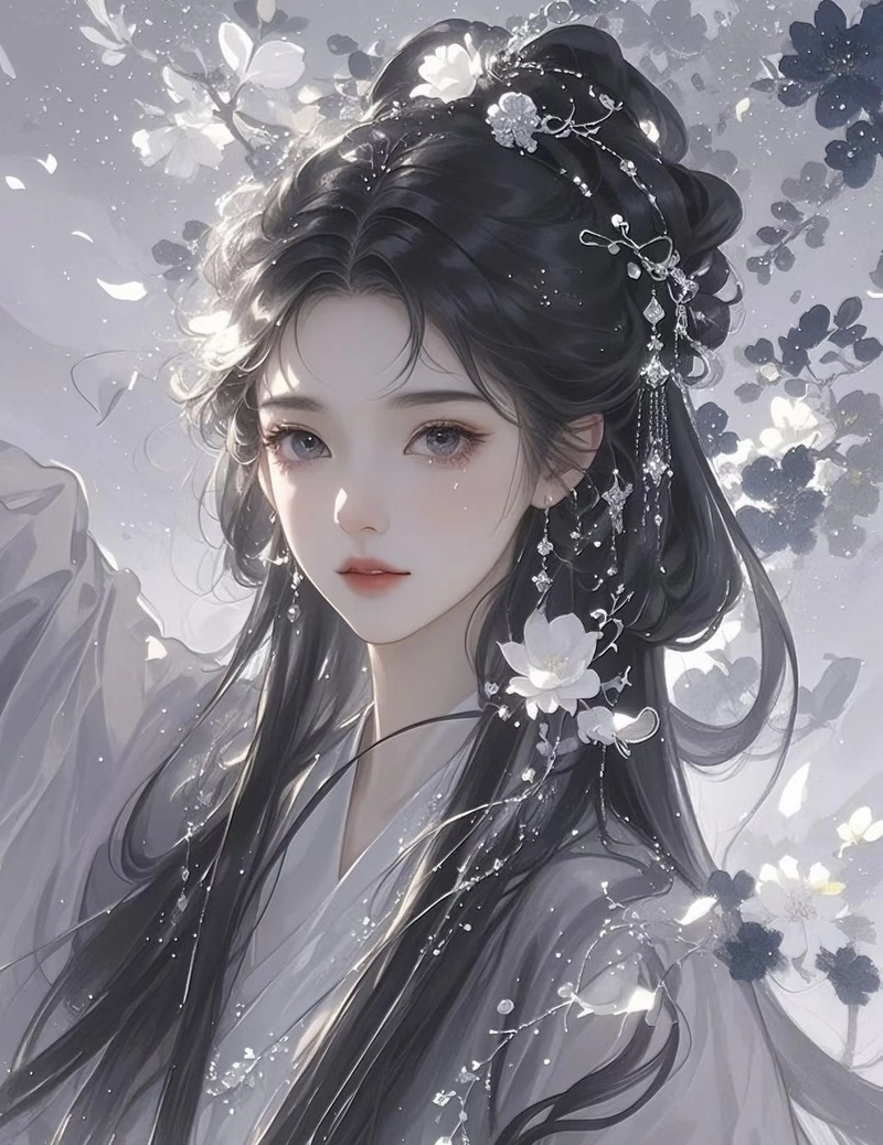 Ảnh anime nữ cổ trang đứng giữa khu vườn cổ