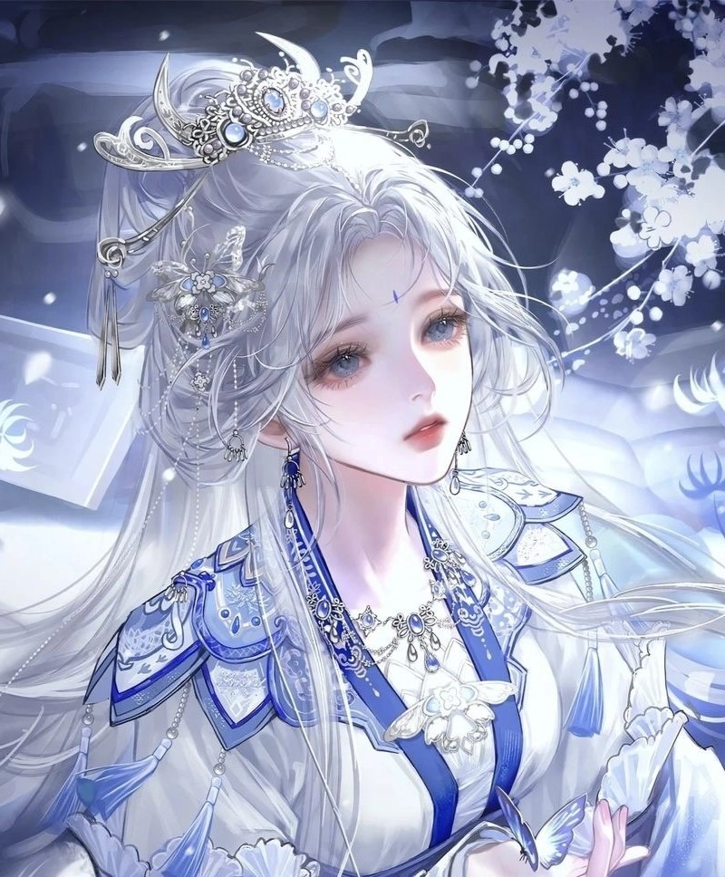 Ảnh anime nữ cổ trang với biểu cảm trầm lặng