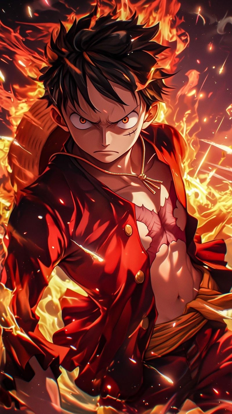 Chân dung Luffy ánh mắt mạnh mẽ phong cách hoạt hình