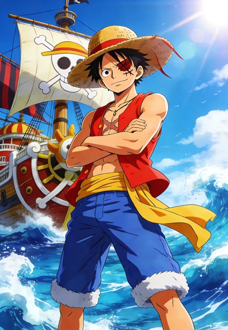 Chân dung Luffy đội mũ rơm phong cách truyện tranh