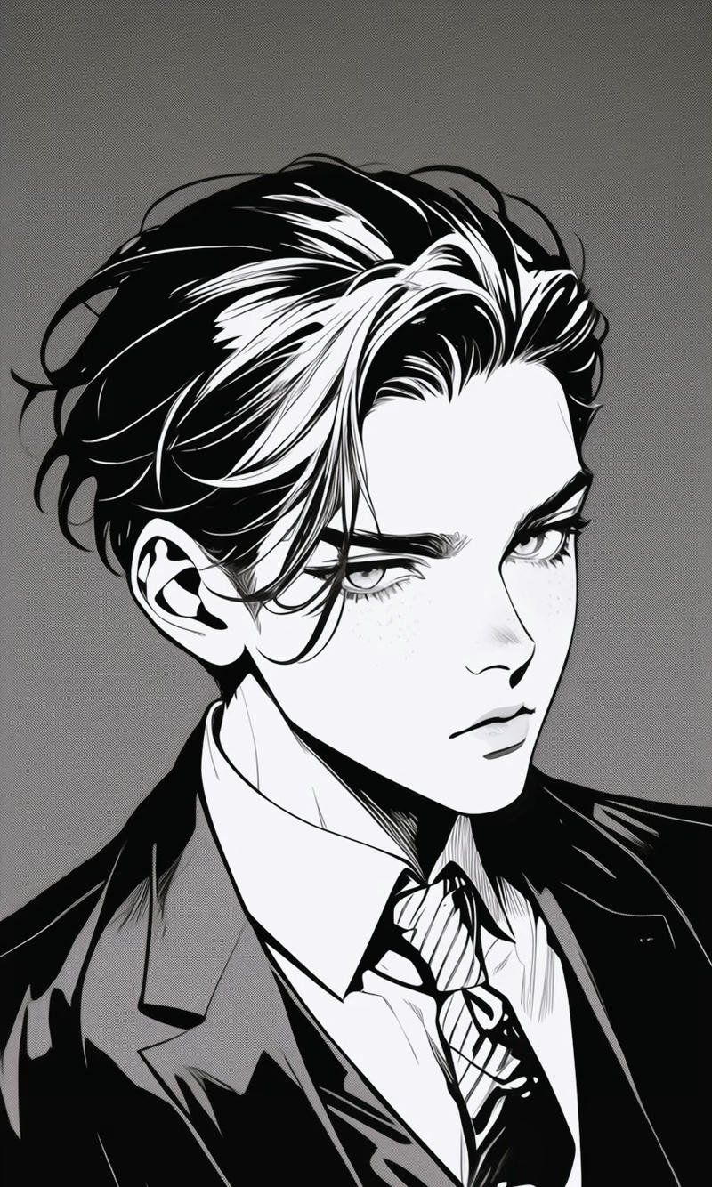Chàng trai anime trắng đen ánh mắt buồn