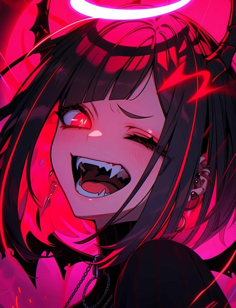 Cô gái anime ma cà rồng với ánh mắt đỏ