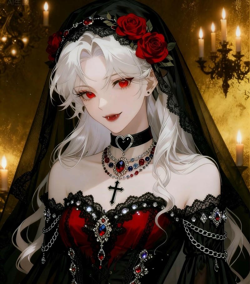 Cô gái anime ma cà rồng với ánh mắt sắc