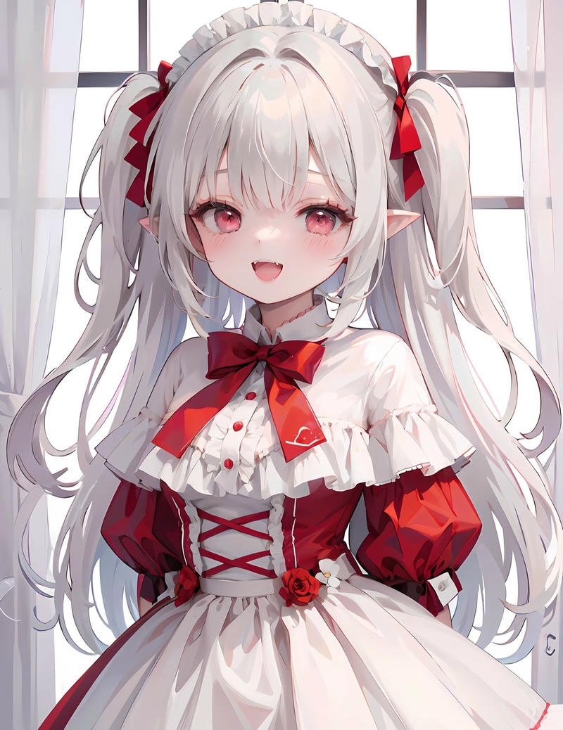 Cô gái anime ma cà rồng với mái tóc dài