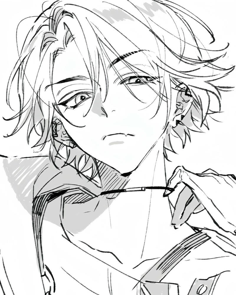 Gương mặt trắng đen ánh nhìn sắc lạnh anime boy