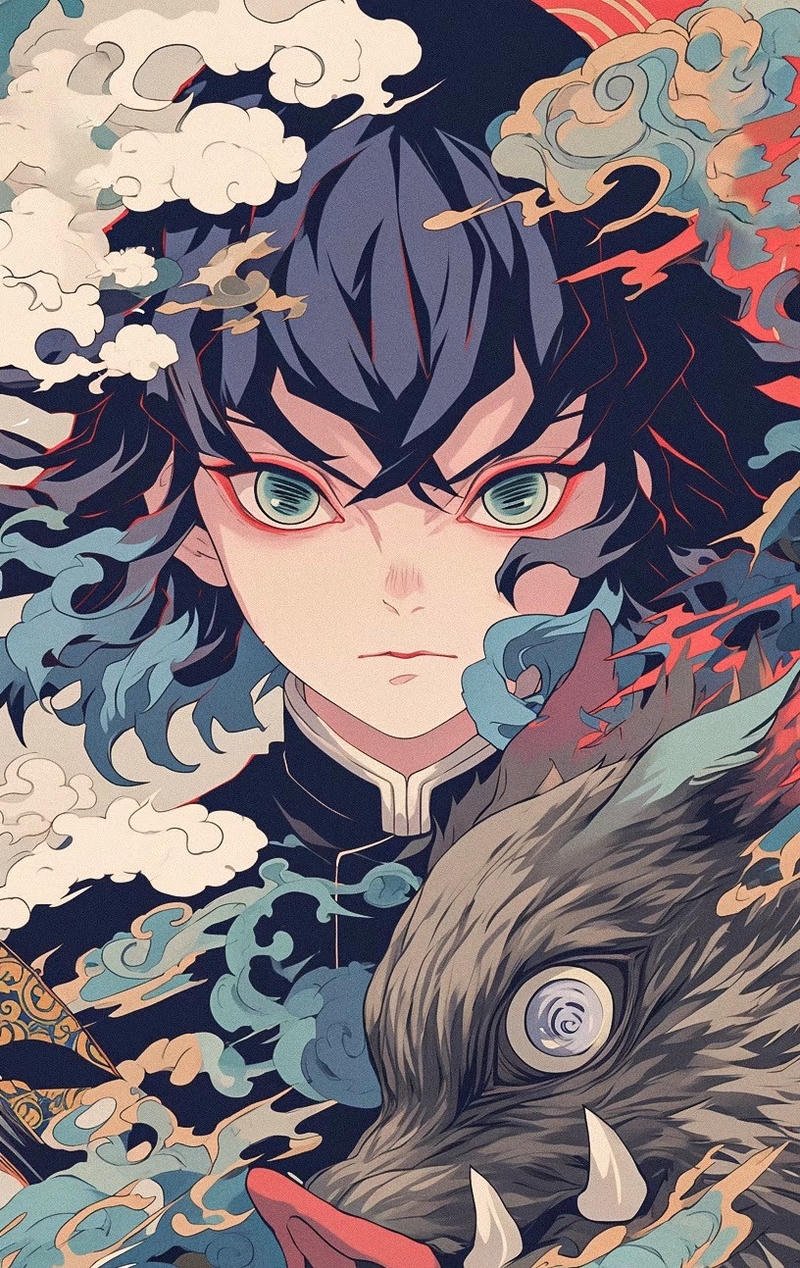 Hình Inosuke trong ánh sáng chiến đấu mạnh